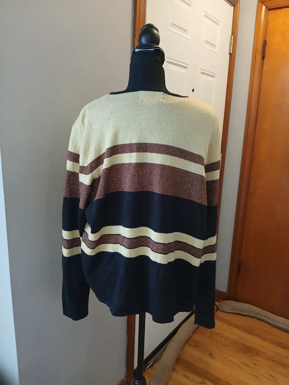 Sag Harbor Navy, Brown & Cream Striped Open-Front Cardigan Women's XL